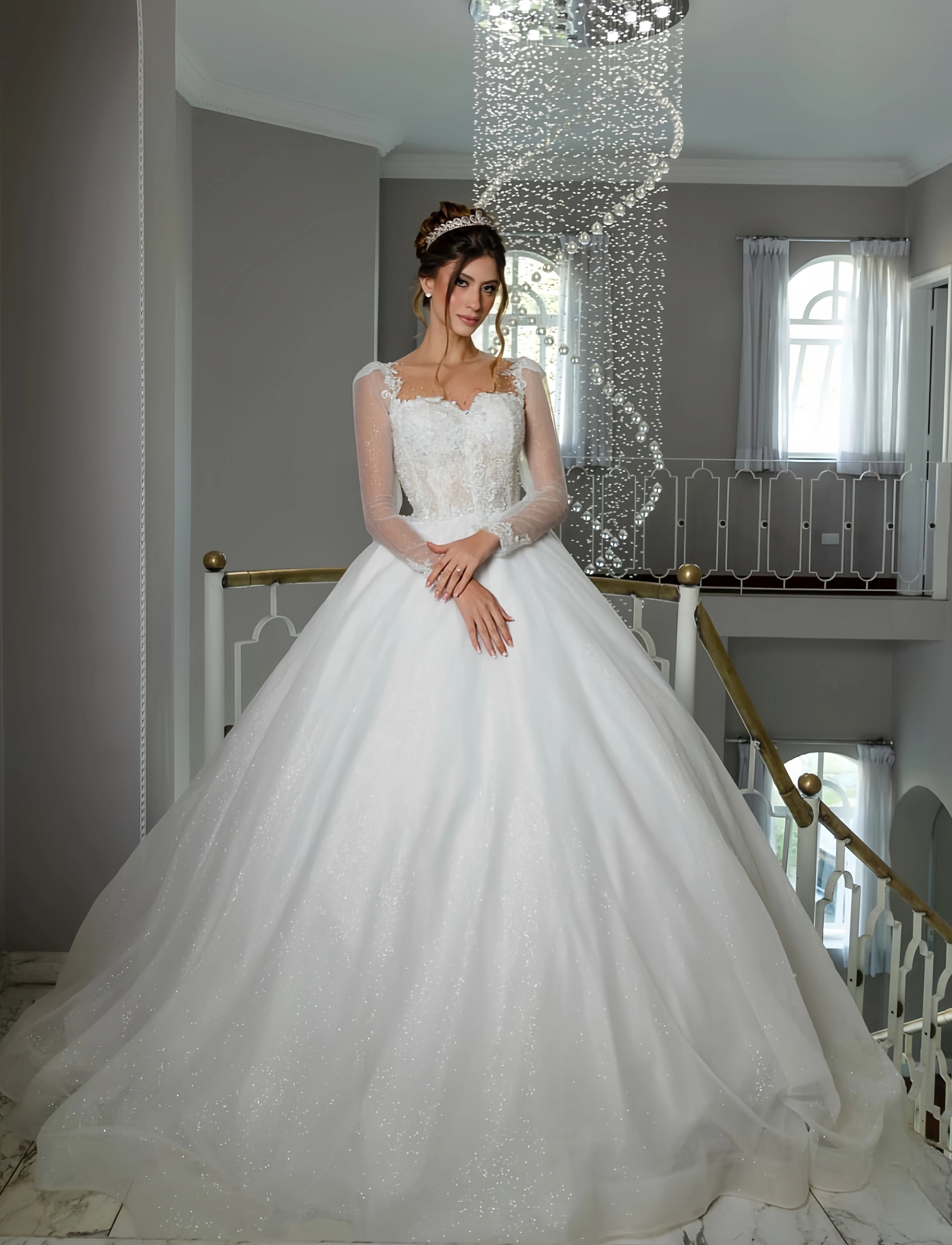 Customzied boat-shaped neckline long-sle...