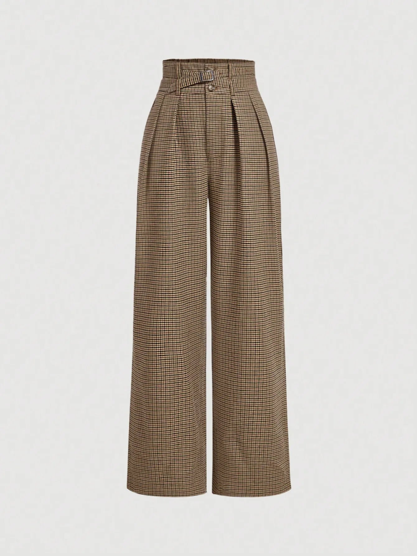 Women's plaid wide-leg trousers, retro high-waisted casual trousers, cargo style trousers with belt